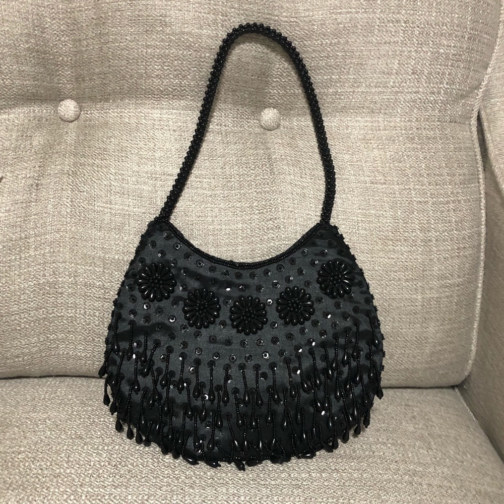 Hand beaded black handbag